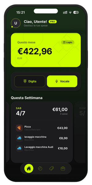 Voce Spesa: home dell'app per registrare le spese con la voce su iPhone